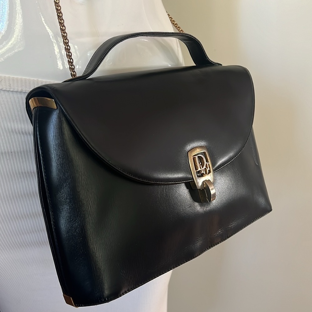 Christian Dior Black Leather Vintage Handbag Crossbody Bag - Picture 5 of 16